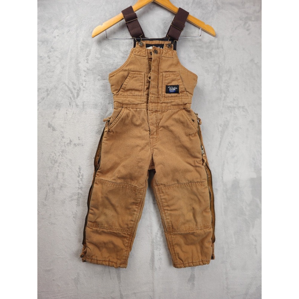 Walls Blizzard Pruf YOUTH Sz S 6/7 Duck Canvas Bibs Overalls Leg Zip Quilt Lined